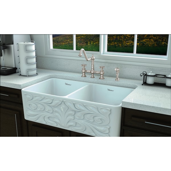 Bridge Faucet W/ Long Traditional Swivel Spout,Cross Handles And Brass